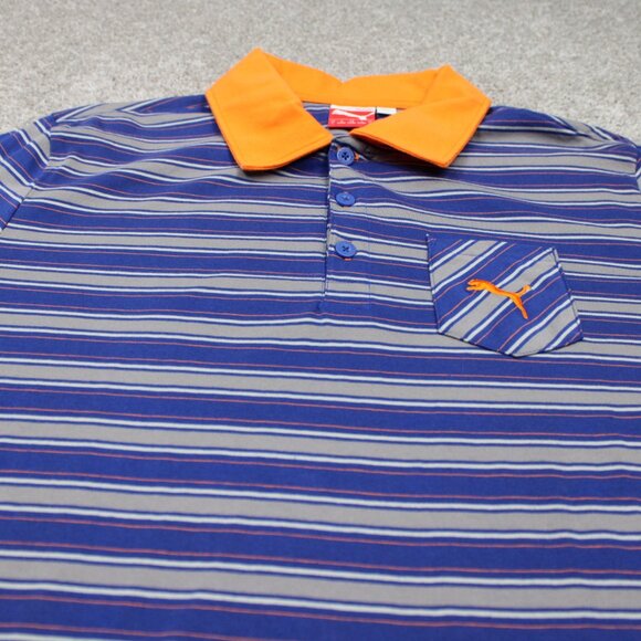 Puma Polo Shirt Mens Large Blue/Orange Contrast Collar Cotton Golf S/S Pullover - Picture 4 of 14